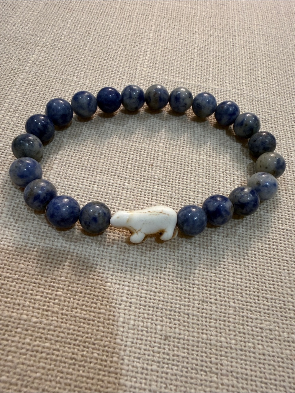 Handmade Blue Sodalite Bead Bracelet with White Bear Charm
